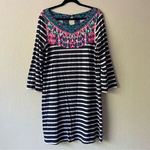 Lilly Pulitzer women’s Bay Dress Striped Island Medallion, size large, READ FLAW